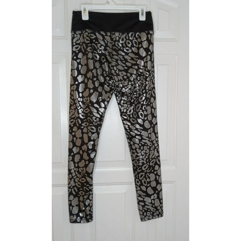 Girl's Justice Active Sport Leggings Size 14 Black Silver Leopard Print Pants
